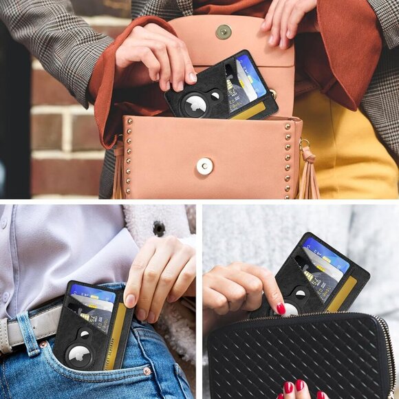 Minimalist RFID Wallet for Women Faux Leather AirTag Holder Slim Compact - Picture 6 of 7